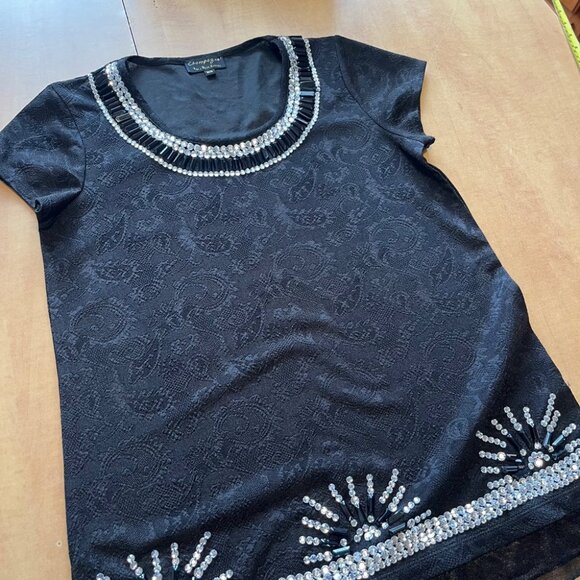 Le Grenier Tops - Elegant Black Embellished Short Sleeve Top